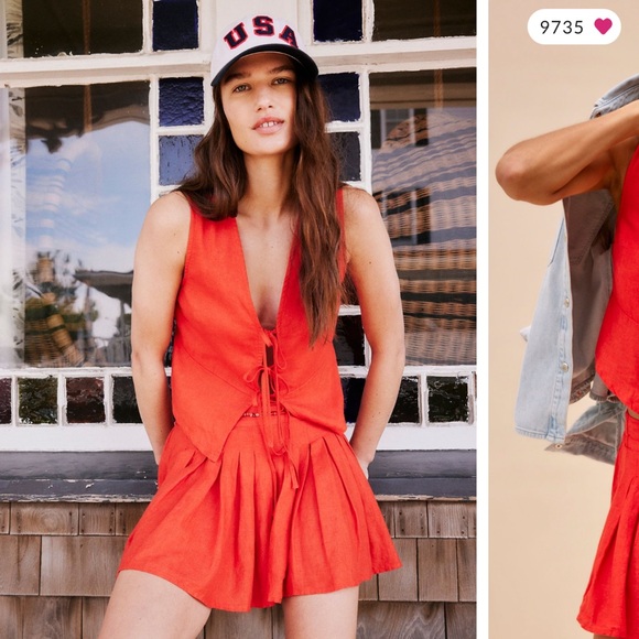Free People Tops - Free People Vibrant Red Tank Top And Bottom Set